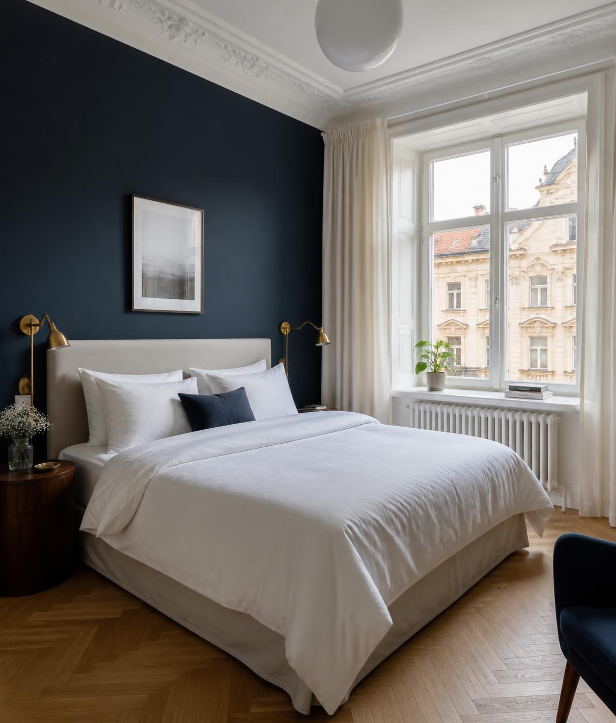 Elegantně připravená ložnice pražského bytu